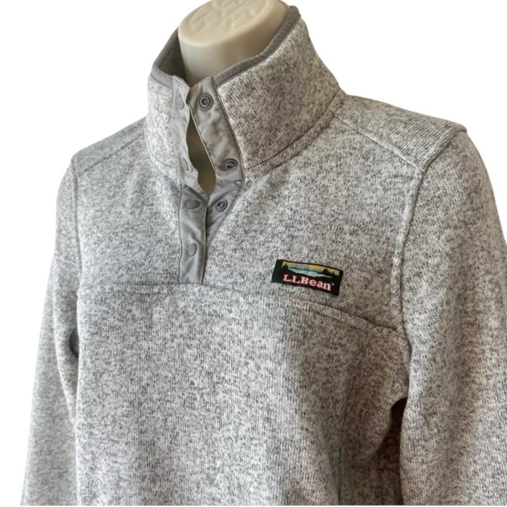 L.L. Bean Fleece Knit Sweater Pullover Quarter Snap in Heather Gray / Pewter - Picture 4 of 5